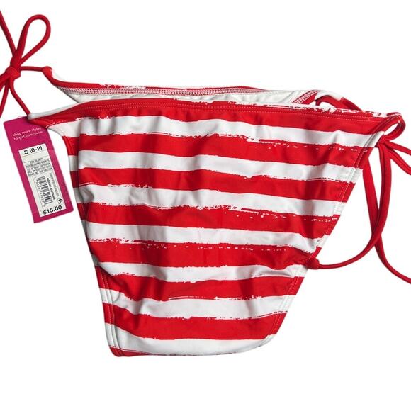 Xhilaration NWT Swim Bikini Bottom Striped Red Size Small S Side Tie - Picture 2 of 6